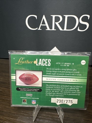 Playoff Absolute Memorabilia 2001 - cuero y cordones #LL42 Wayne Chrebet/275... - Imagen 2 de 2
