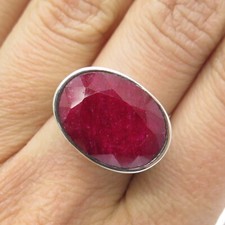 925 Sterling Silver Vintage Real Oval-Cut Ruby Ornate Ring Size 7.25