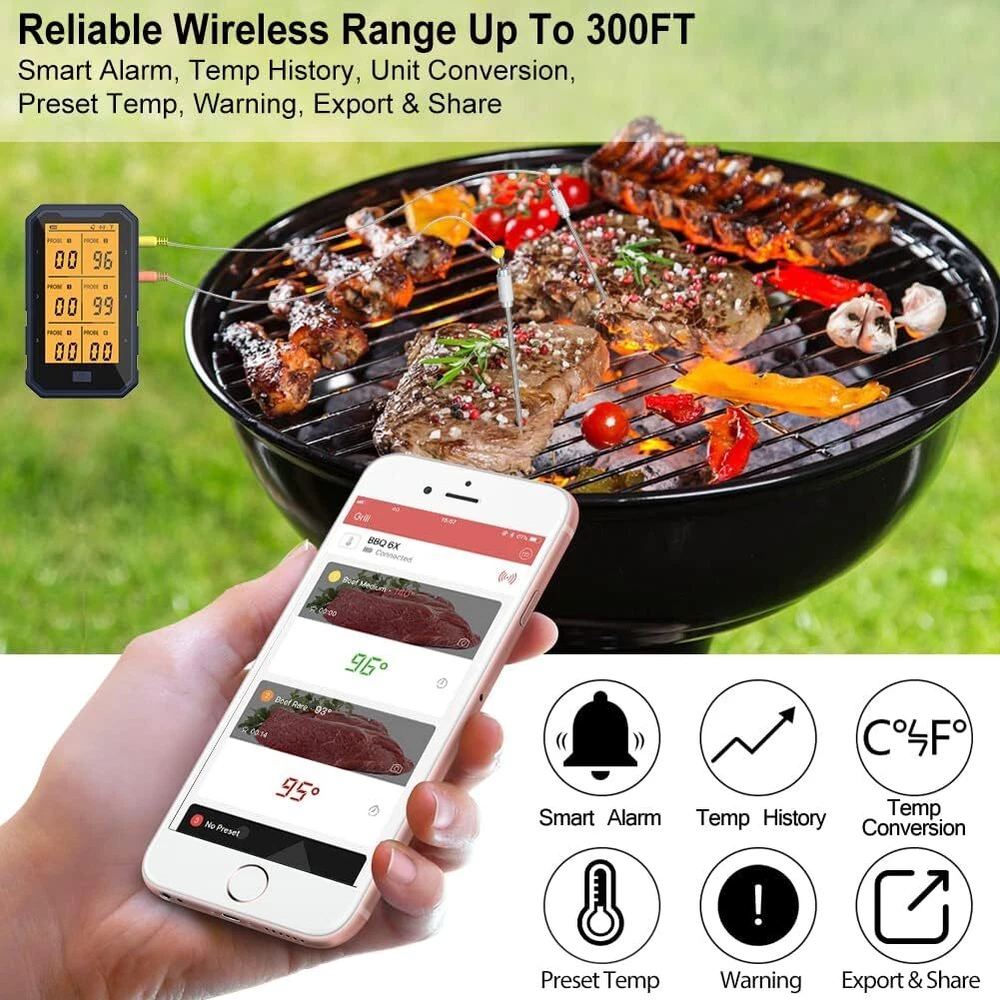 Wireless Meat Thermometer, Bluetooth Meat Thermometer for Grilling Digital BB...