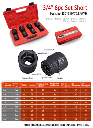 1/2" 1" 3/4" Drive Deep Impact Nut Hex Socket Set Axle Hub Nut 6-Point 8PC/10PC - Picture 5 of 10