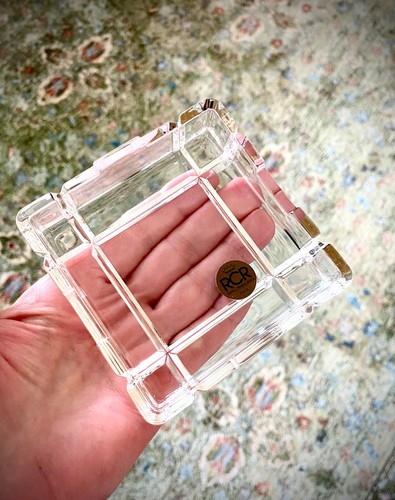 Mid Century Crystal ~ Men's Jewelry Valet Tray Dresser 3.5 x 3.5 x 1 ~ Italy - Picture 5 of 9