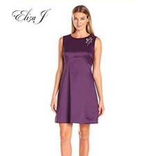 Eliza J Sleeveless Beaded Shift Dress 6 Plum Solid $178 EUC Party Holiday Event