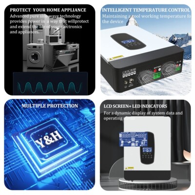 Y≈H 3200W Solar Hybrid Inverter DC24V to AC230V, Off-Grid Pure Sine Y≈H 3200W Solar Hybrid Inverter DC24V to AC230V, Off-Grid Pure Sine