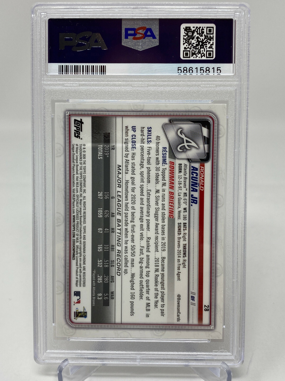 2020 Bowman Chrome #28 Ronald Acuna Jr.    PSA 9 view 6