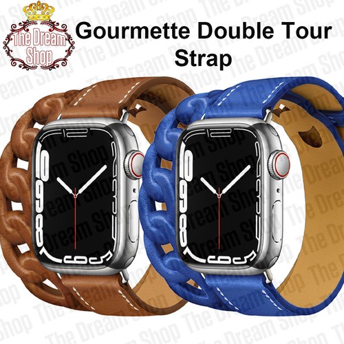 New Gourmette Double Tour For Apple Watch Band Leather Bracelet SE 7 6 5 4  3 2 1 | eBay