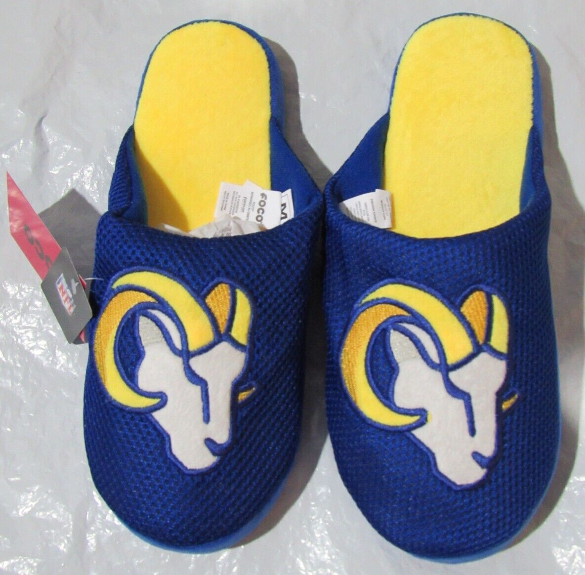 SAOLA Pantofole NFL Los Angeles Rams logo su rete slide suola a punti taglia uomo M di FOCO