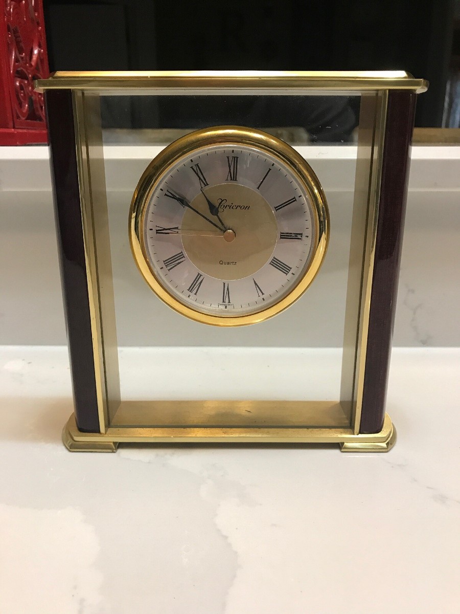 Loricron Brass Mantel Clock W/ Alarm, Beveled Crystal Face