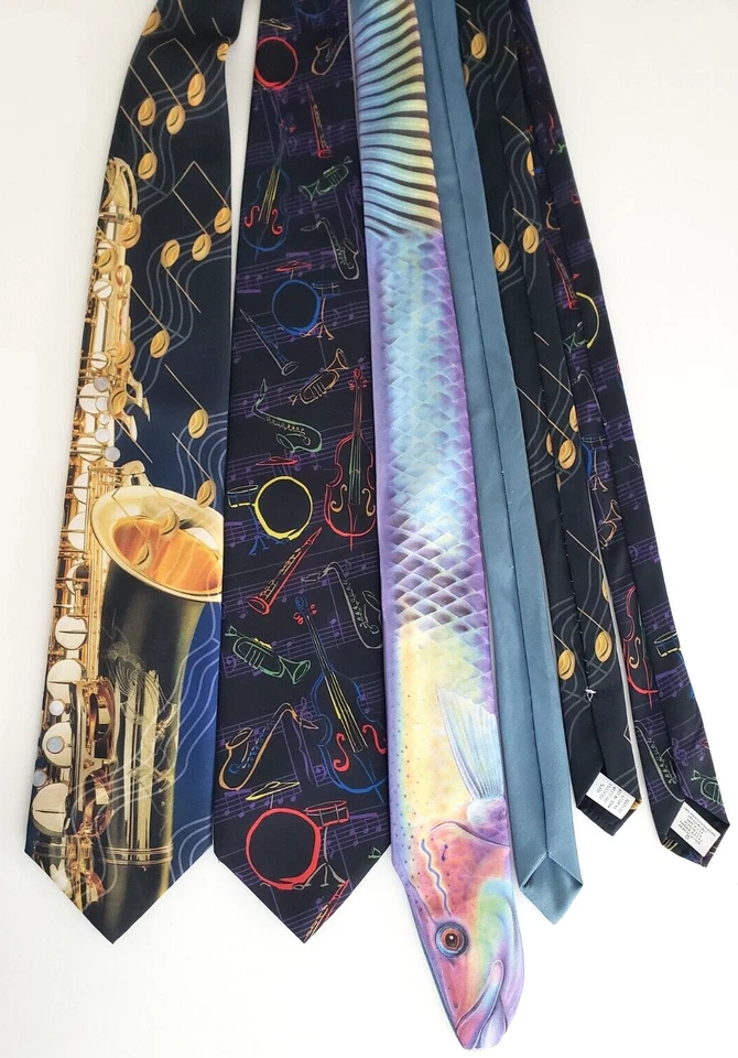 Lote de 3 corbatas vintage Ralph Marlin saxofón y notas Wrasse y jazz Foto 3 de 4