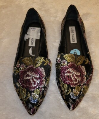 Steve Madden Slip On Silk Embroidered Size Black and 