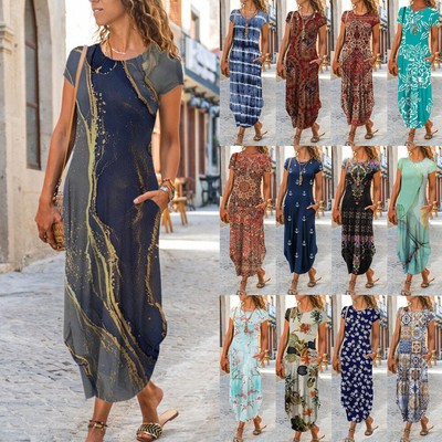 Womens Summer Boho Beach Maxi Dresses Ladies Casual Holiday