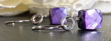 Rare Violet Moonstone Faceted Cube / Box Sterling Silver Earrings Sundance Arti