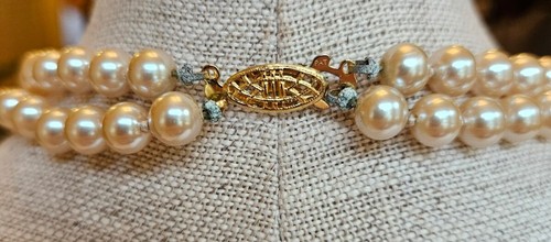 Vintage Faux Pearl Necklace Double Strand Cream 17” Retro Glam - Picture 3 of 5