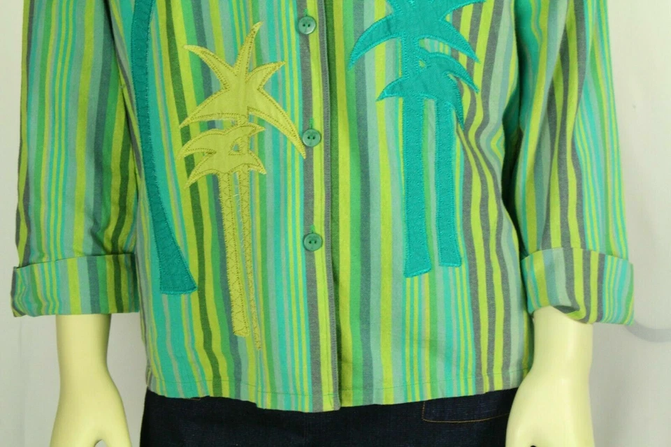 Hearts Of Palm Women's Blazer Green Jacket Striped Size 14 - Image 4 of 4