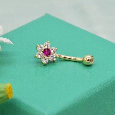 Round Simulated Pink Ruby 1Ct Bauchnabelpiercing 14K Gelbvergoldet