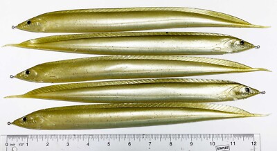 Ribbonfish Trolling Lure Bait from Almost Alive Big Game Olive/Glitter 5 Pack