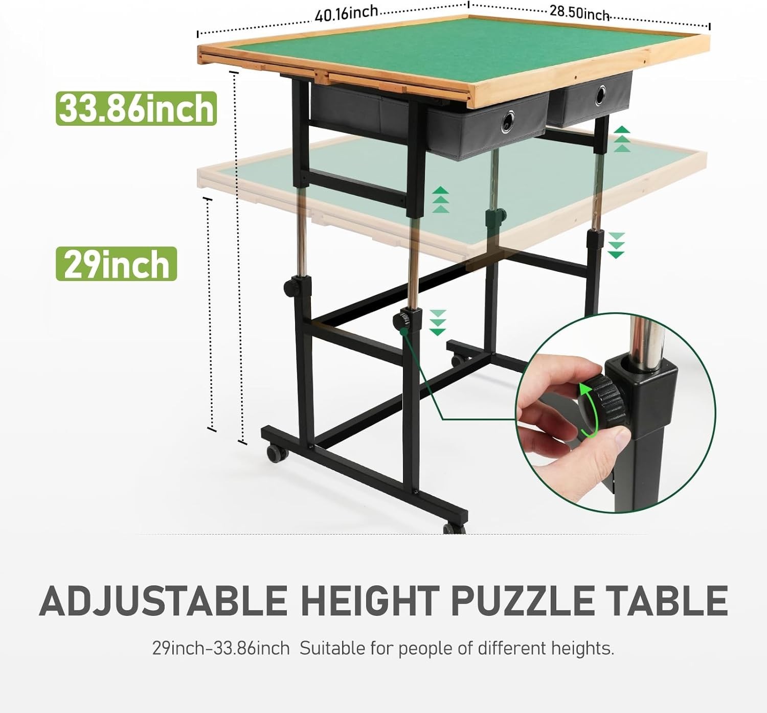 2000 Pieces Puzzle Table with Wheels, with Drawers and Cover, 40.16"X28.5" Adjus