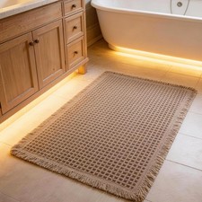 Brown Waffle Knit Bathroom Rug Large Non Slip Absorbent Bath Mat 24x36 Inch