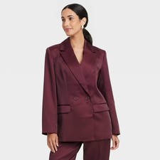 Women Structured Satin Blazer - A New Day Burgundy M