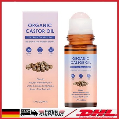 1-5PCS Organic Golden Castor Oil Roll-On with Rose Quartz 100% Pure for Skin