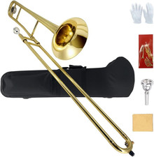 Bb Tenor Slide Trombone   B Flat Brass Trombone with Gold Lacquer Finish- Includ