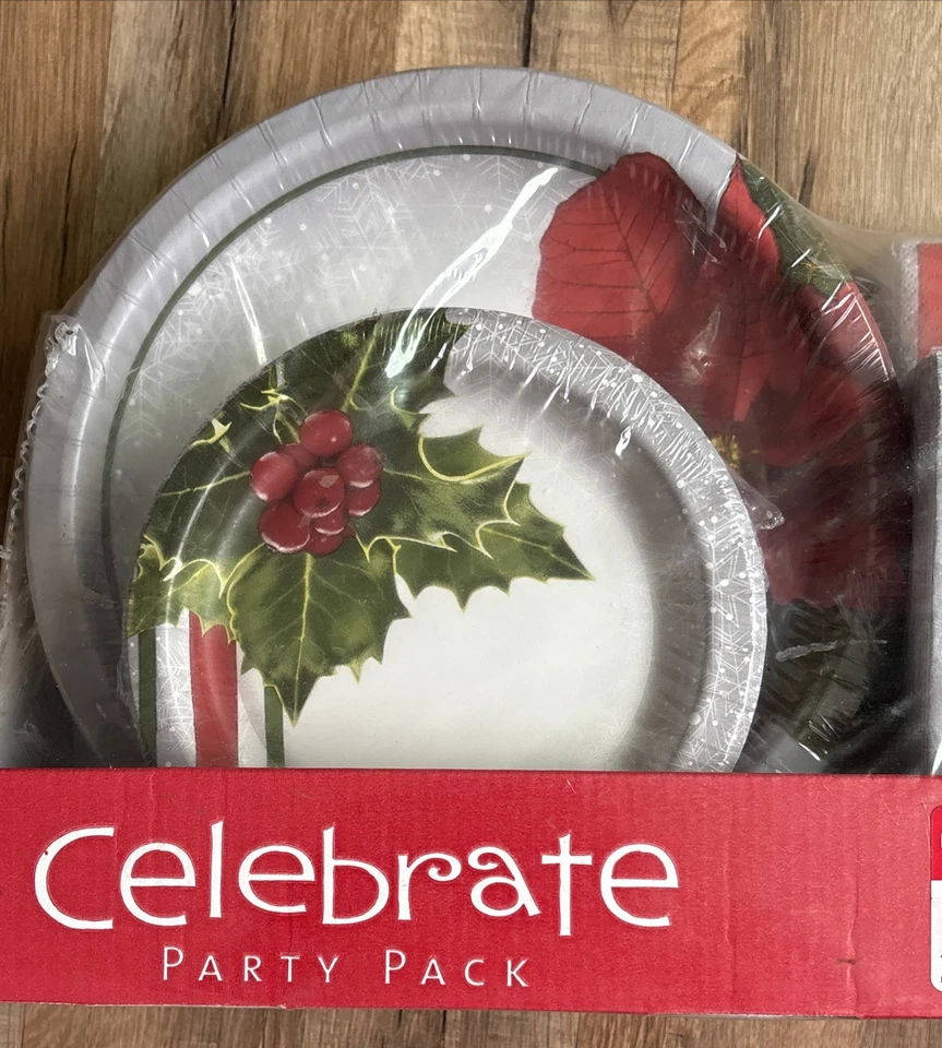 Christmas Poinsettias Party Pack Paper Plates, Napkins, Serves 50 Holiday Theme - Image 3 of 4