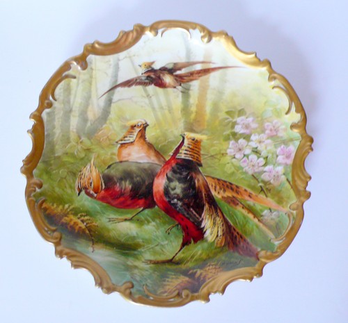 Antique Limoges "COIFFE ET CIE" Handpainted Pheasants Wall Plate Artist Signed - Picture 14 of 16