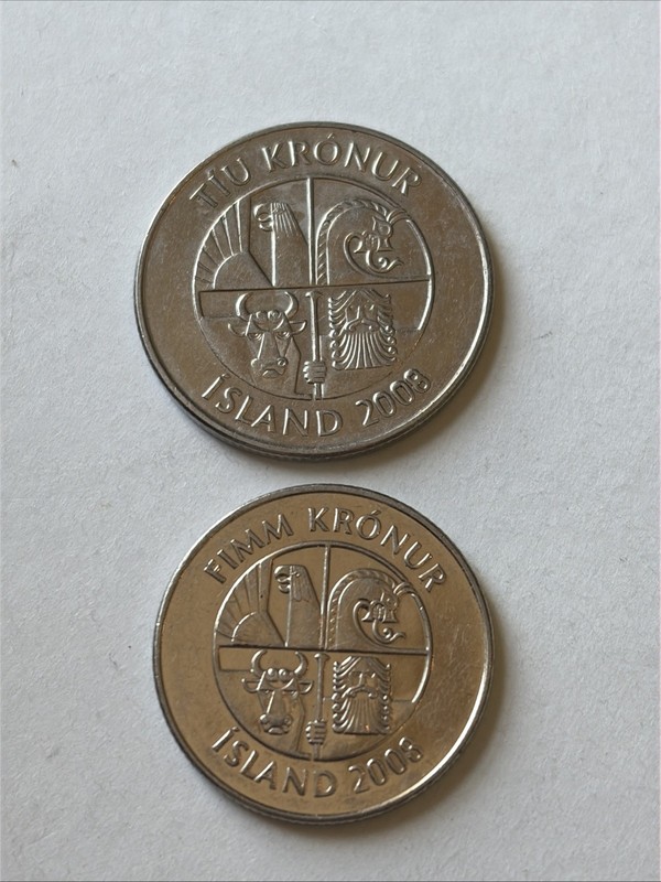 2008 Iceland Coins-10 and 5 Kronur-Circulated