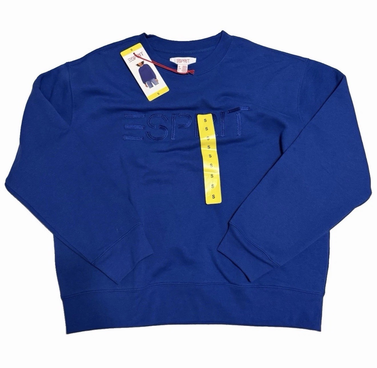 ESPRIT  Sweater Women’s 80’s  Fleece Logo Blue Small , Rare Viral Vintage Y2K