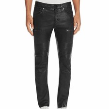 Men’s Black Genuine Leather Biker Pant Slim Fit Stitched Knee Motorbike...