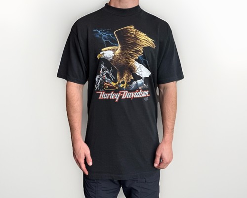 Vintage 1990s 90s Harley Davidson 1991 3D Emblem T-Shirt Eagle Lightening size L