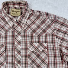 Vintage 90s Wrangler Western Mens M Pearl Snap Plaid Shirt Short Sleeve