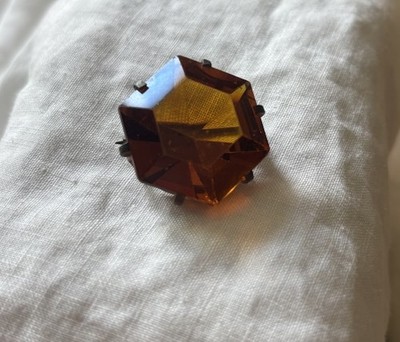 Antique Brooch Amber Glass Hexagon Shape Unique