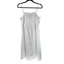 H&M Dress Embroidered Cotton Square Neck A Line Midi White XS
