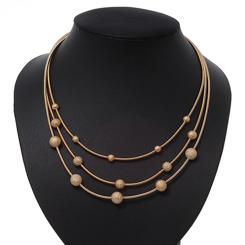 3 Strand Textured Ball Necklace In Gold Plated Metal - 40cm Length/ 5cm Length - Picture 6 of 6