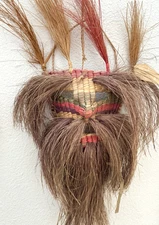Handcrafted Woven Straw Mask Vintage Tribal Folk Art Native Indigenous Mexico