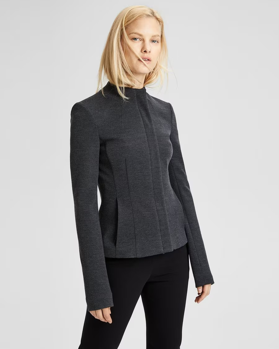 THEORY $325 Sculpted Knit Twill Lined Zip Up Front Fitted Jacket Size Petite