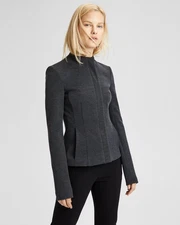 THEORY $325 Sculpted Knit Twill Lined Zip Up Front Fitted Jacket Size Petite