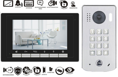 Einfamilien Video Türsprechanlage 2 Draht BUS 7''Monitor Black Keypad Touchsensor