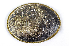 Crumrine Western Cowboy Belt Buckle Abstract Theme with Gold Rope Edge