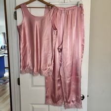 Jacqueline Smith Sleepwear Vintage Two-Piece Set Pink Lace Pajama XL