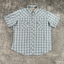 Wrangler Western Shirt Mens XL Grey Blue Plaid Pearl Snap Cowboy Short Sleeve