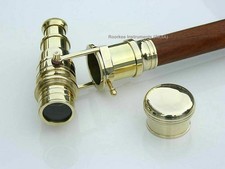 Victorian Telescope Head Foldable WoodenVintage Brass Handle Walking Stick Cane