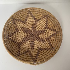 Vintage Native American Indian Hand Woven Coiled Shallow Basket Wall Art 12"
