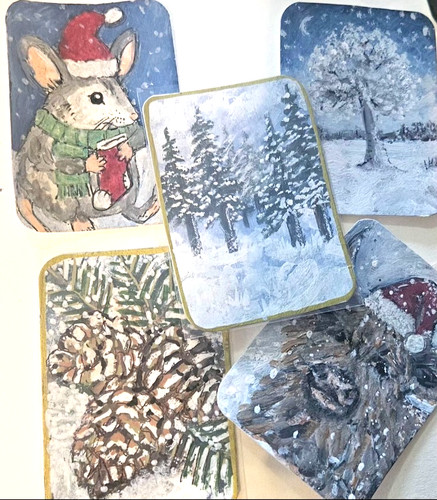 ACEO original winter miscellaneous clearance  art Acrylic Artist April Warren AW