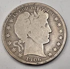 1906-O (.3617 OZ SILVER)  Barber Silver Half Dollar  *SILVER*