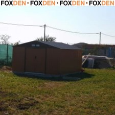 13 x 11 ft Metal Garden Storage Shed with Foundation Kit and Vents, Brown