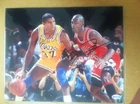 Signed Magic Johnson, Michael Jordan 8x10 color photo w/coa