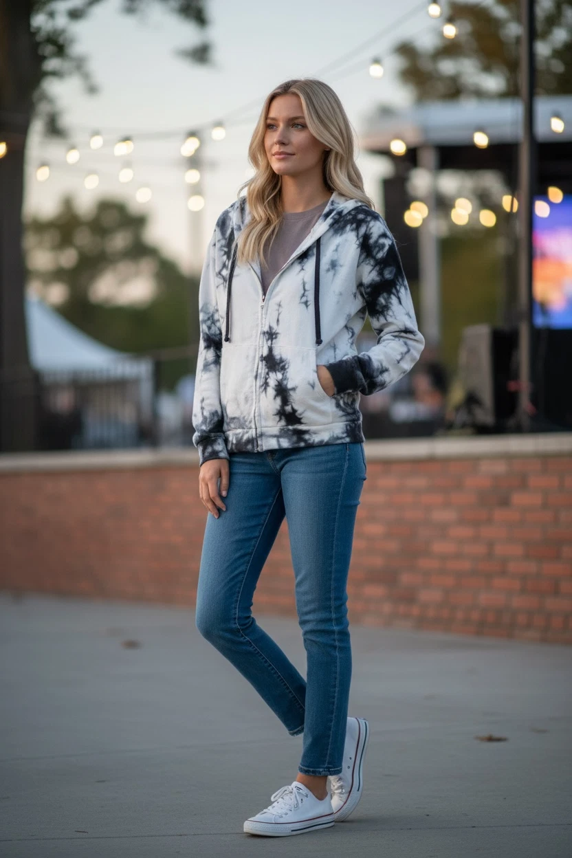 Don’t Ask Why Woman's One Size Blue White Tie Dye Zip Hoodie NWT