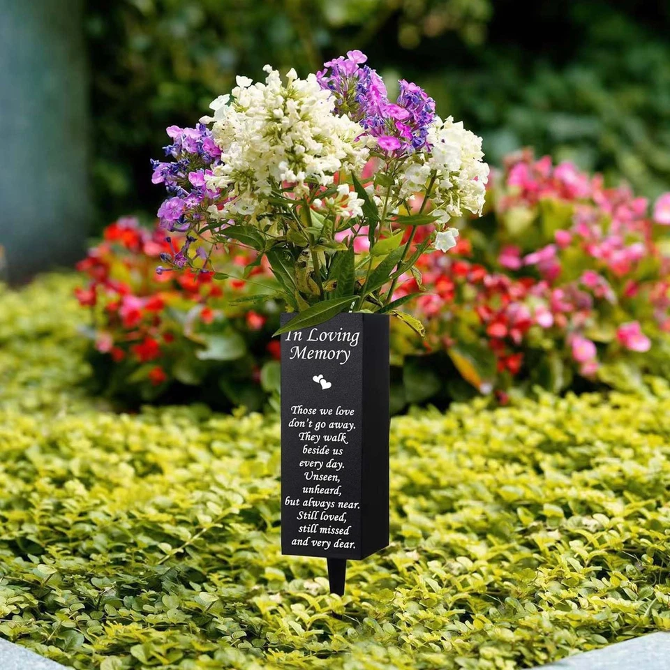 Jarrón cementerio jarrones cementerio para tumba, soporte de flores de hierro a prueba de óxido para cabeza... Foto 3 de 4