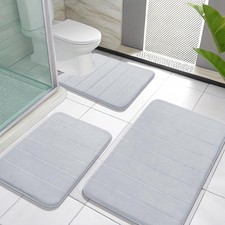 3 PCS Silver Memory Foam Bath Mat Set Super Soft Absorbent Non Slip
